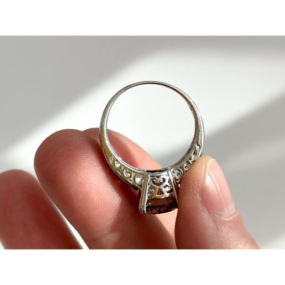 Modernist Smokey Quartz Semi-Precious 925 Sterling SilverVintage Ring - sz 9 - Picture 9 of 14